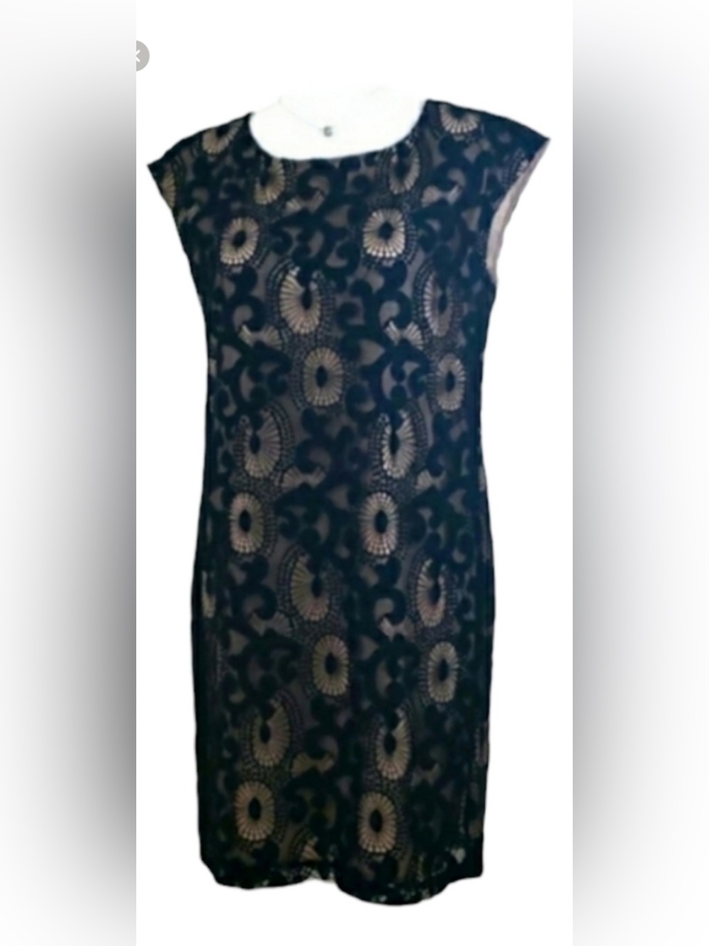 LOFT Black Lace Midi Dress with Nude Underlay